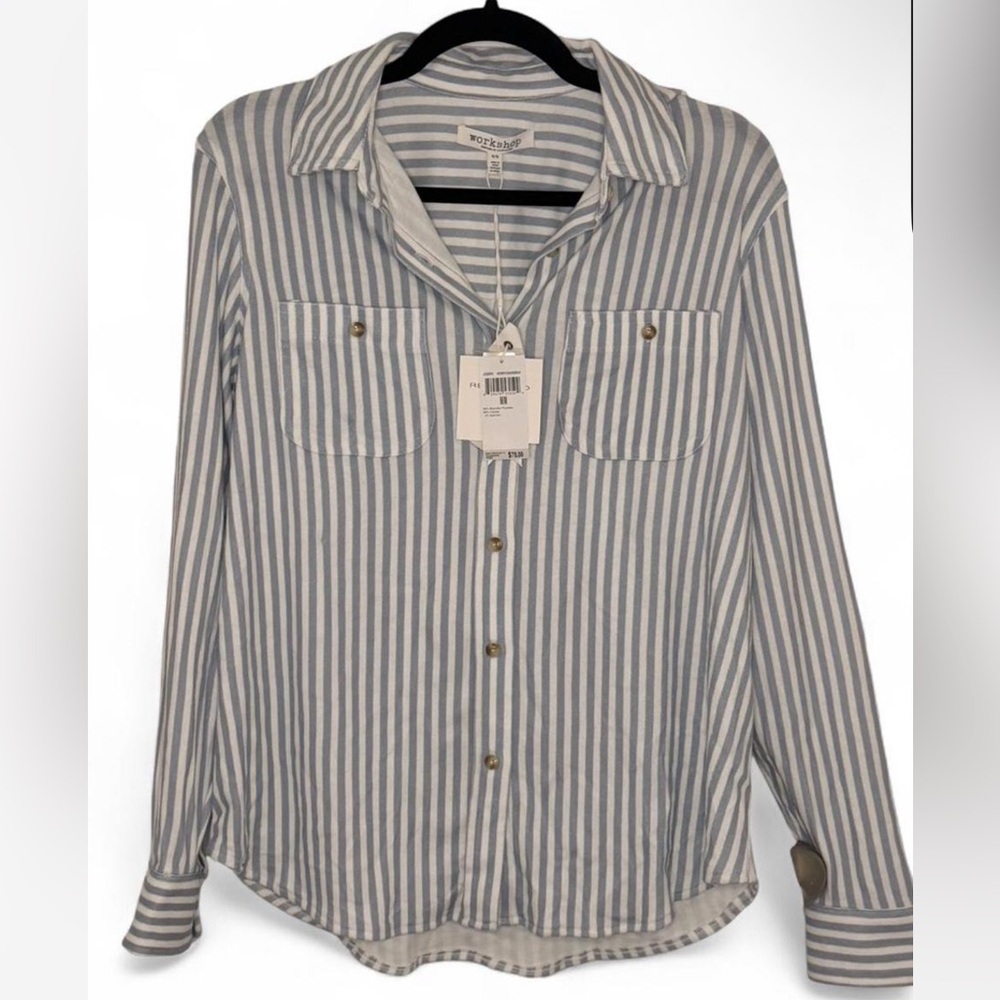 Workshop Republic Clothing Women’s Blue and ivory Striped Shirt